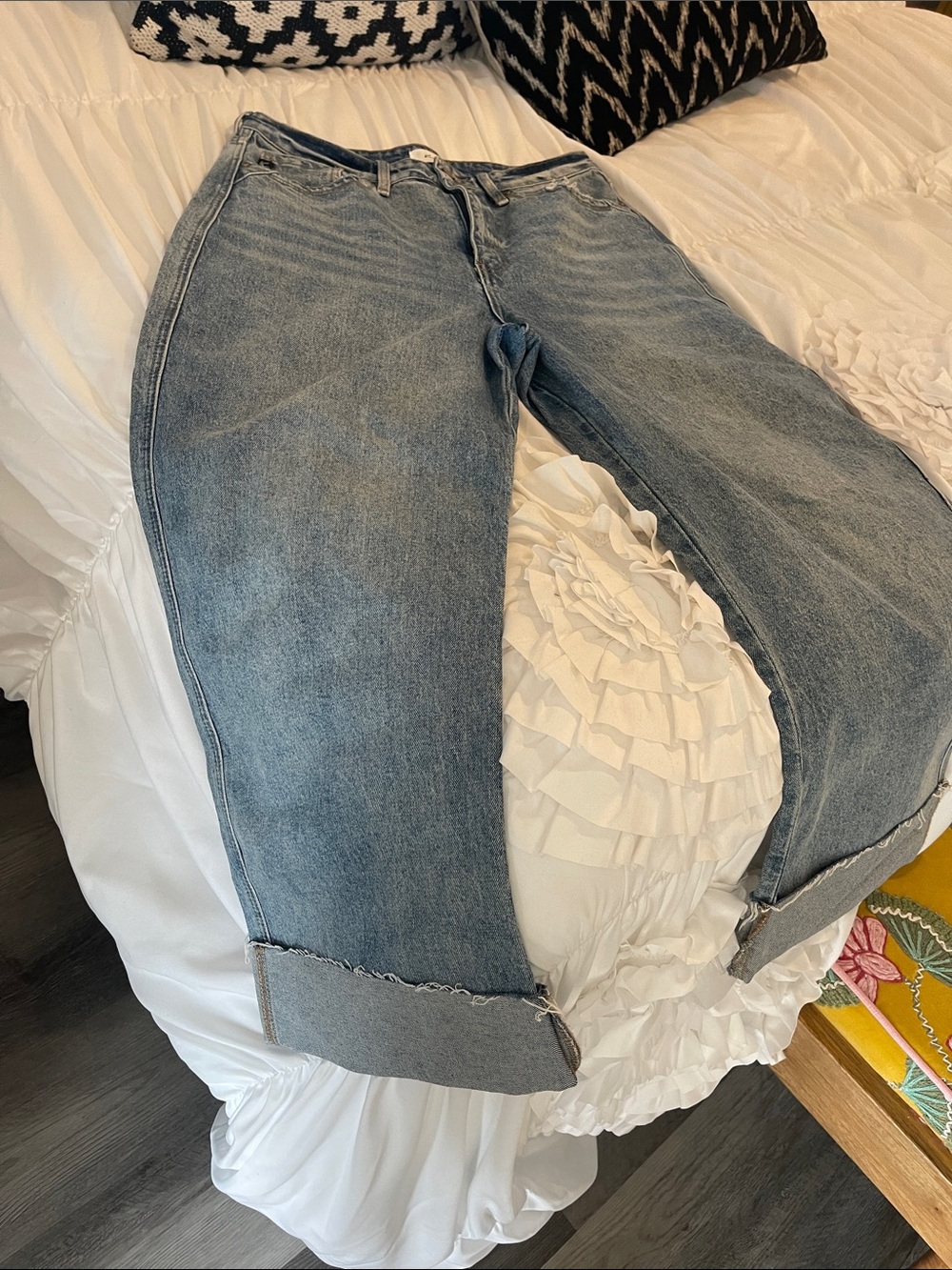 KanCan Light Blue Boyfriend Jeans with Cuffed Hem